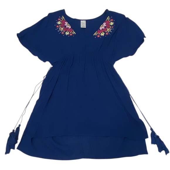 Time and Tru Blue Floral Embroidery Tassels Boho Tunic Top - Small - Picture 11 of 13